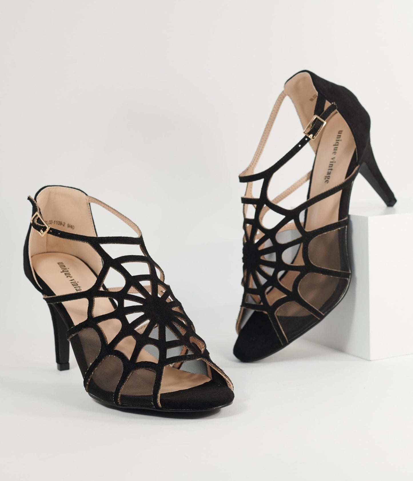 Unique Vintage Black Spider Web Heels - Unique Vintage - Womens, HALLOWEEN, SHOES