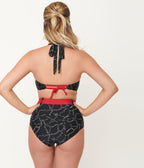 Unique Vintage Black Spooky Stitches Belted Redondo Swim Bottoms - Unique Vintage - Womens, SWIM, BOTTOM