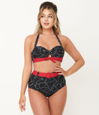 Unique Vintage Black Spooky Stitches Belted Redondo Swim Bottoms - Unique Vintage - Womens, SWIM, BOTTOM