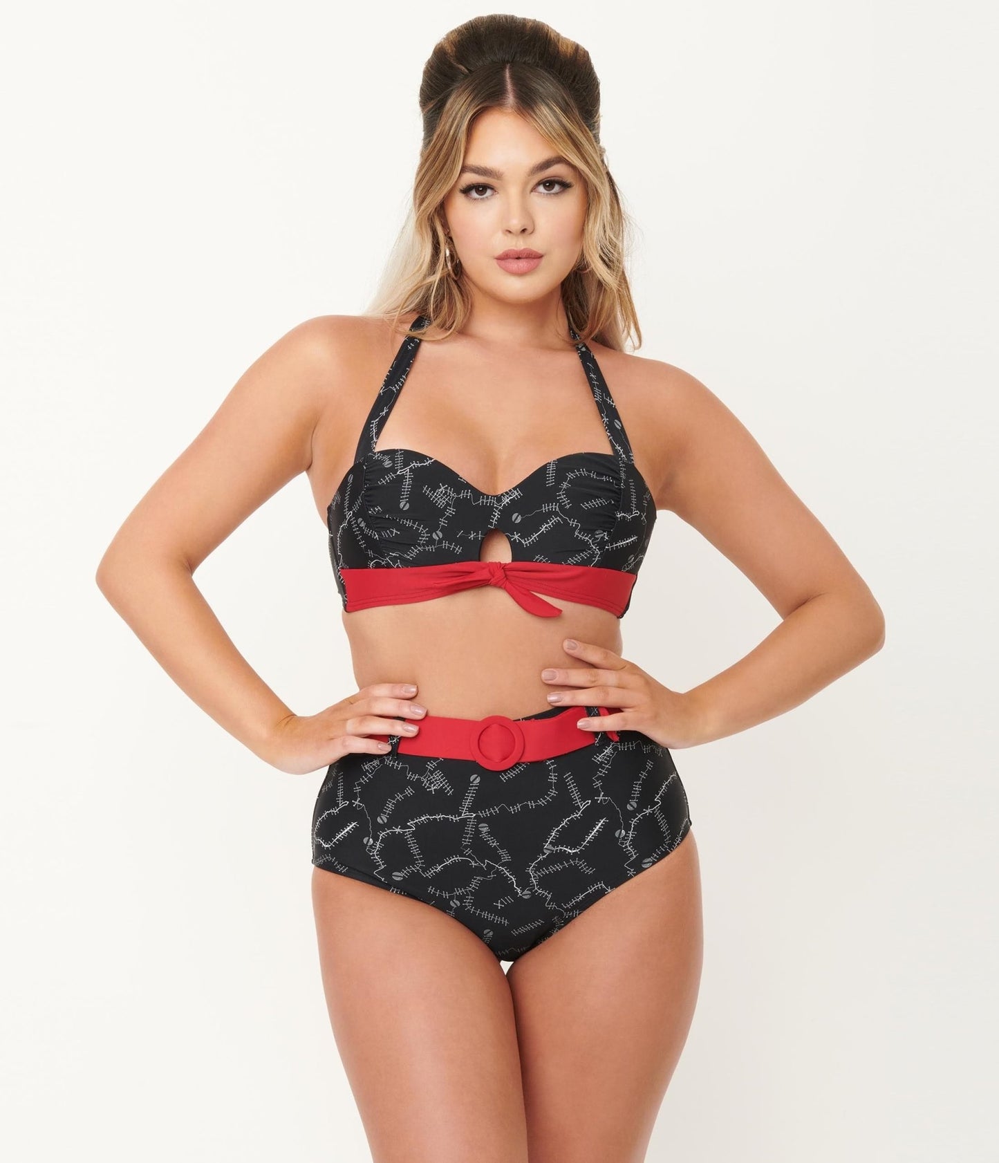 Unique Vintage Black Spooky Stitches Mrs. West Swim Top - Unique Vintage - Womens, SWIM, TOP