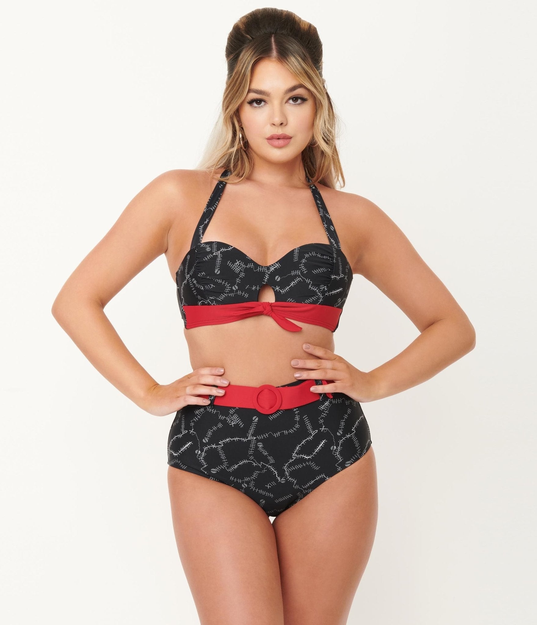 Unique Vintage Black Spooky Stitches Mrs. West Swim Top - Unique Vintage - Womens, SWIM, TOP