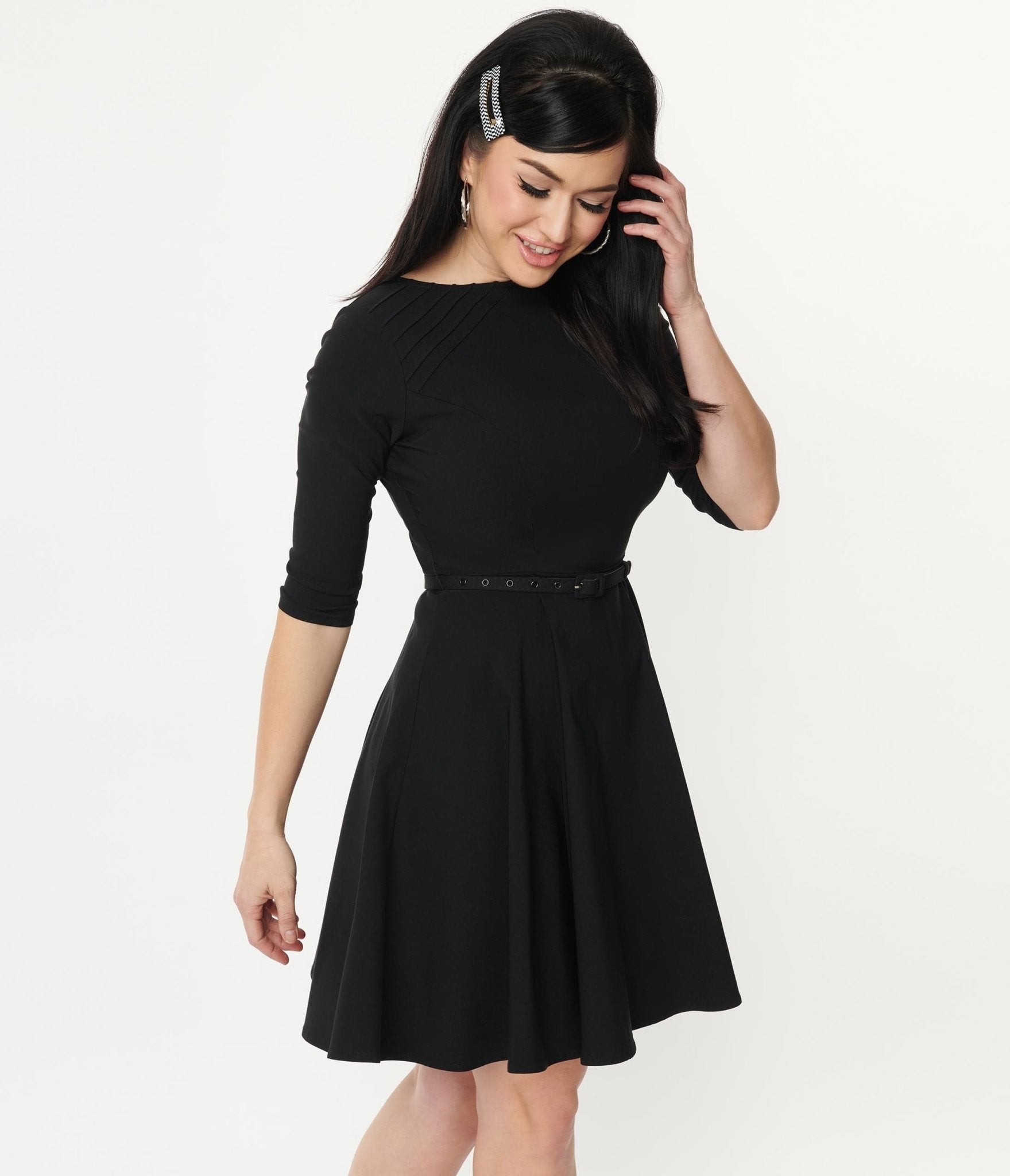 Womens black fit deals and flare dress
