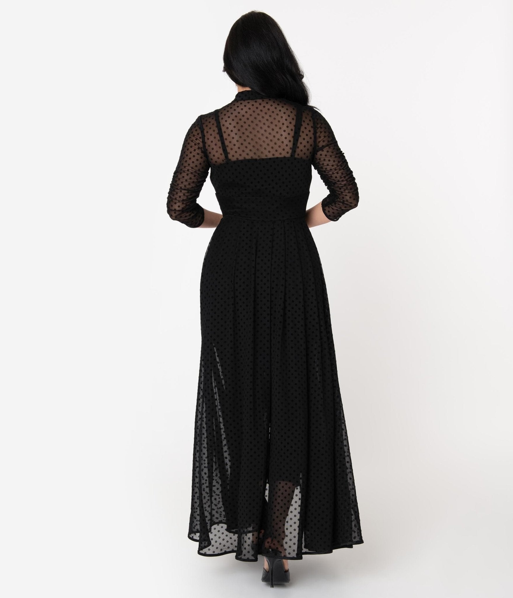 Unique Vintage Black Swiss Dot Starlet Duster - Unique Vintage - Womens, DRESSES, MAXI