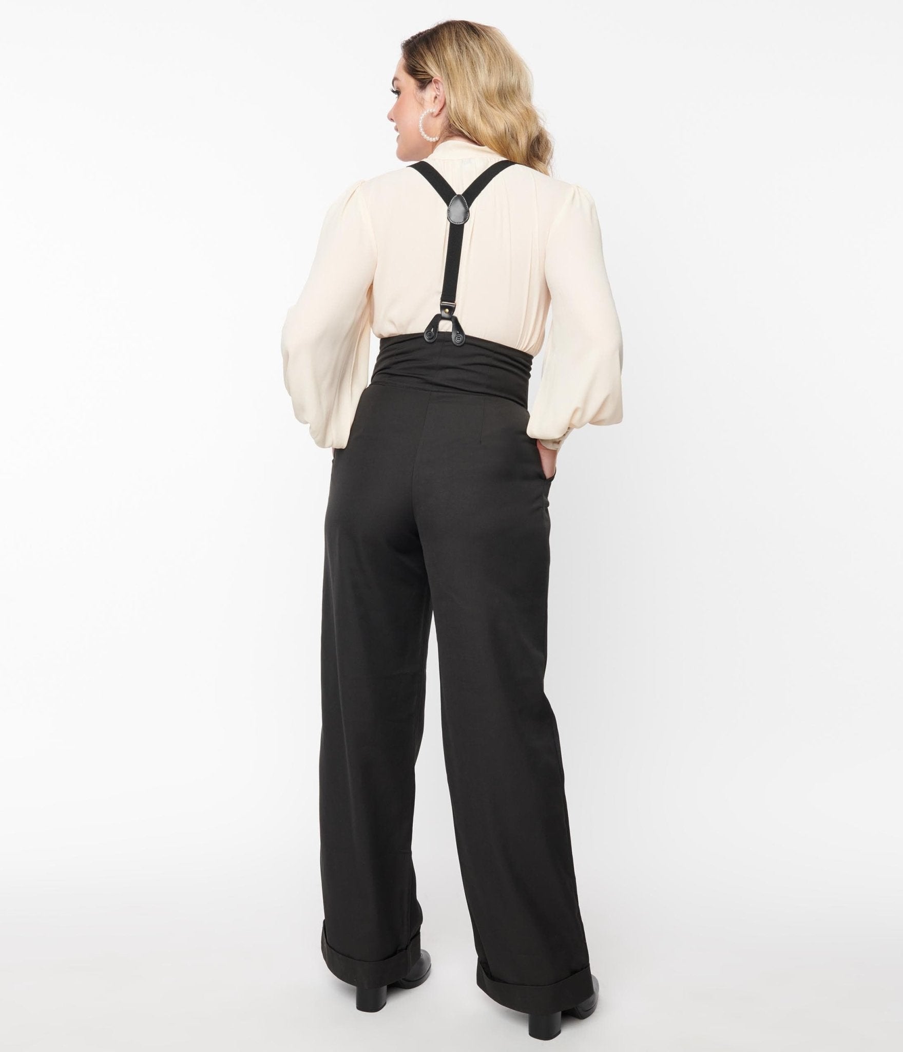 Unique Vintage Black Thelma Suspender Pants - Unique Vintage - Womens, BOTTOMS, PANTS