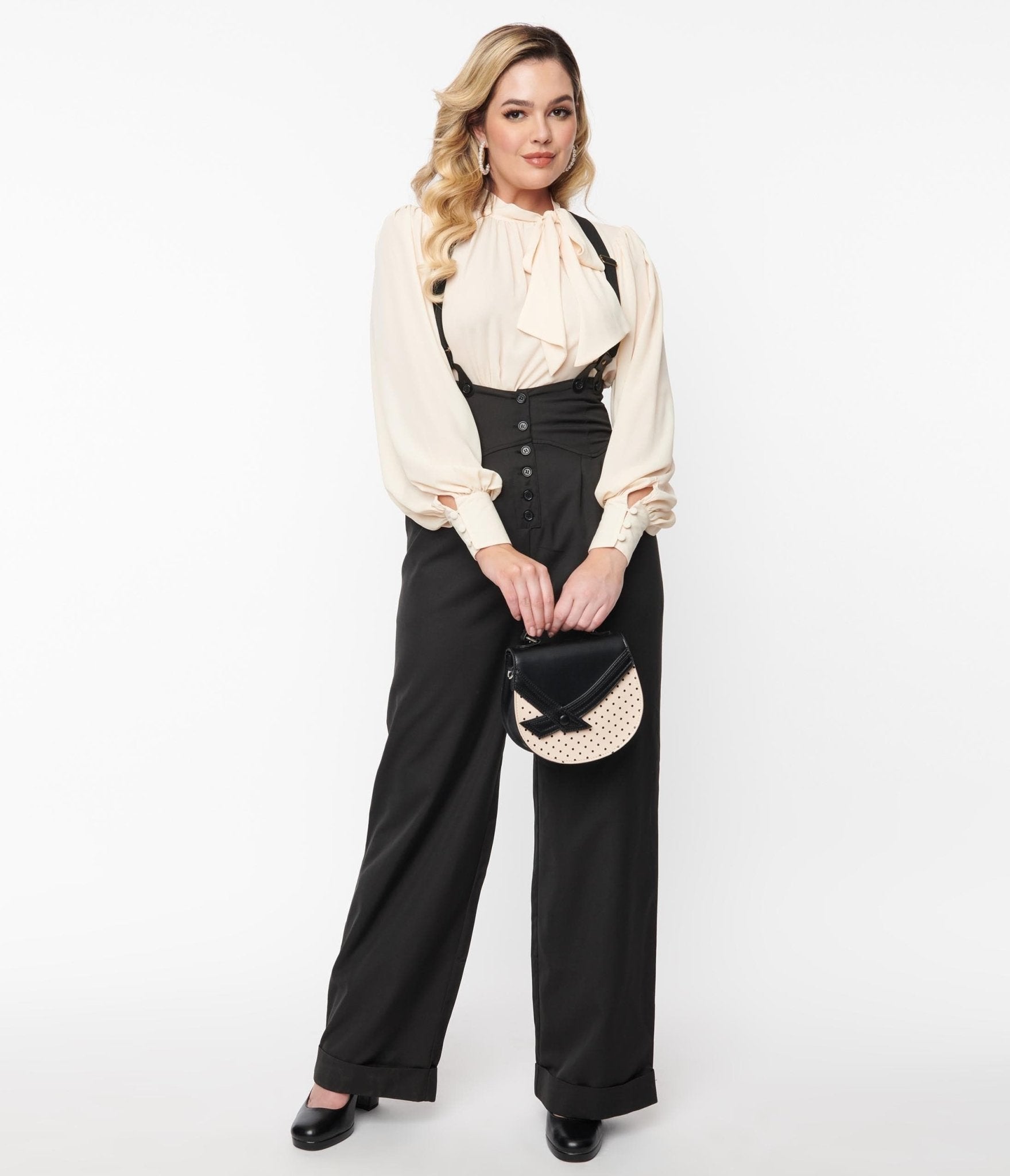 Unique Vintage Black Thelma Suspender Pants - Unique Vintage - Womens, BOTTOMS, PANTS