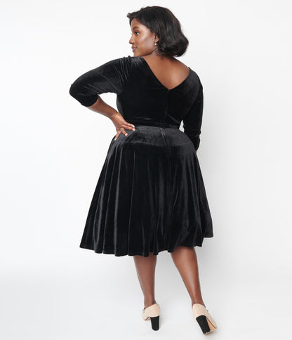 Unique Vintage Black Velvet Faux Bow Devon Swing Dress - Unique Vintage - Womens, DRESSES, SWING