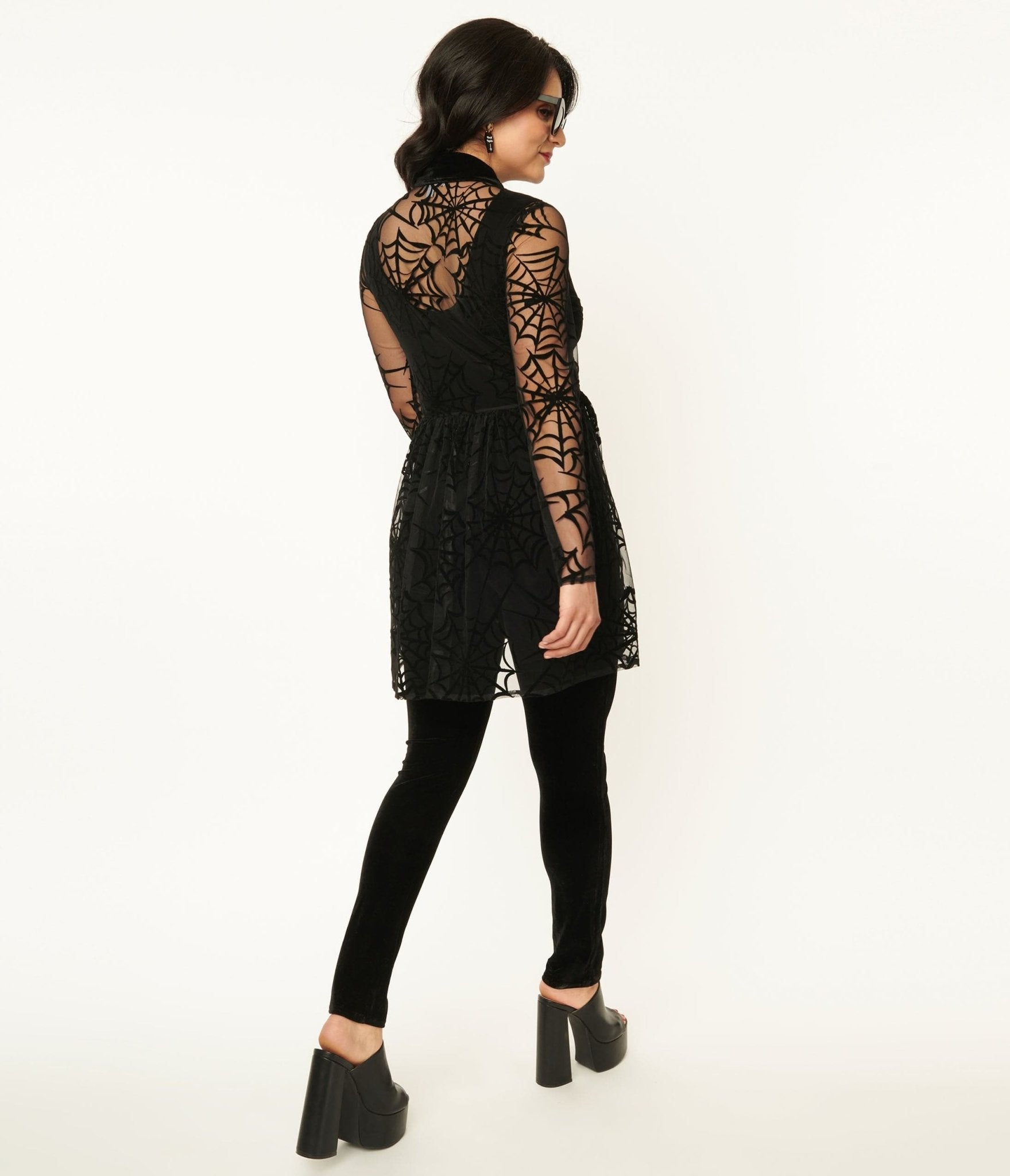 Unique Vintage Black Velvet & Spiderweb Shirt Dress & Jumpsuit Set - Unique Vintage - Womens, HALLOWEEN, BOTTOMS
