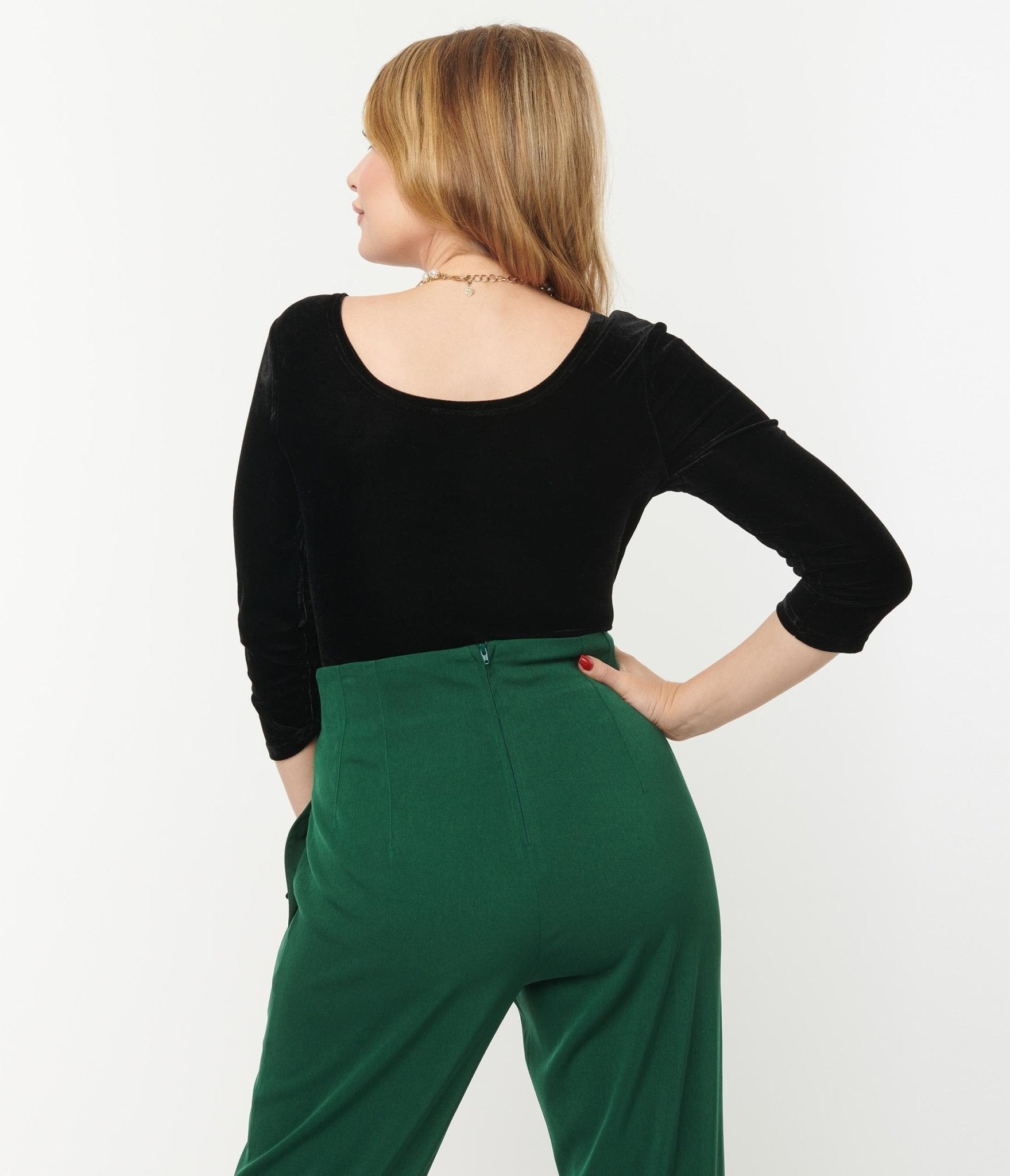 Unique Vintage Black Velvet Surplice Bodysuit - Unique Vintage - Womens, TOPS, BODYSUITS
