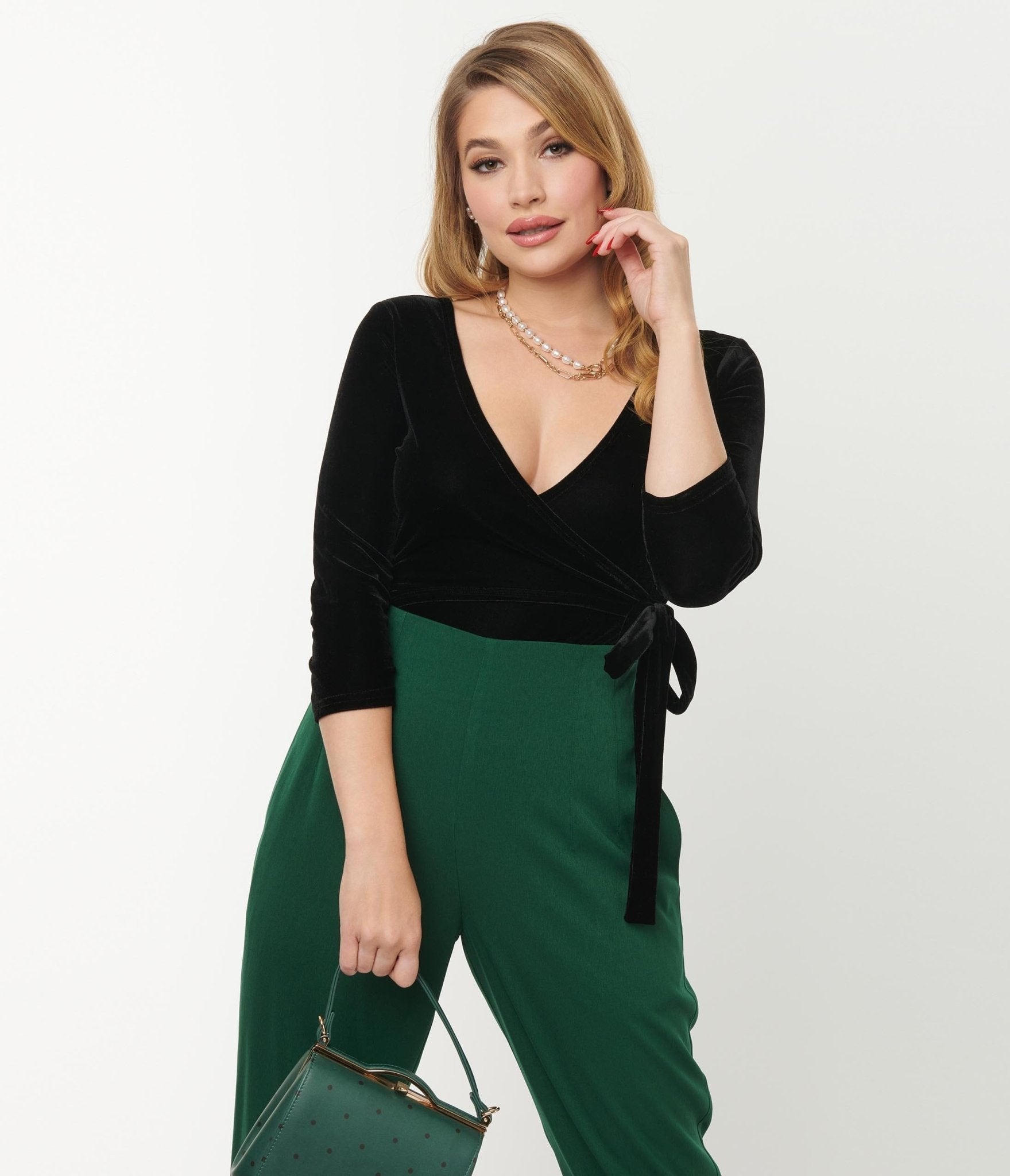 Unique Vintage Black Velvet Surplice Bodysuit - Unique Vintage - Womens, TOPS, BODYSUITS