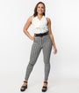 Unique Vintage Black & White Gingham Belted Rizzo Pants