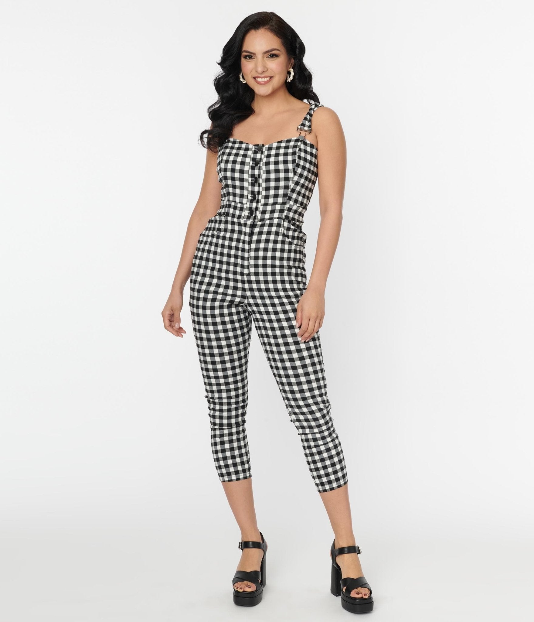 Black and online white check jumpsuit