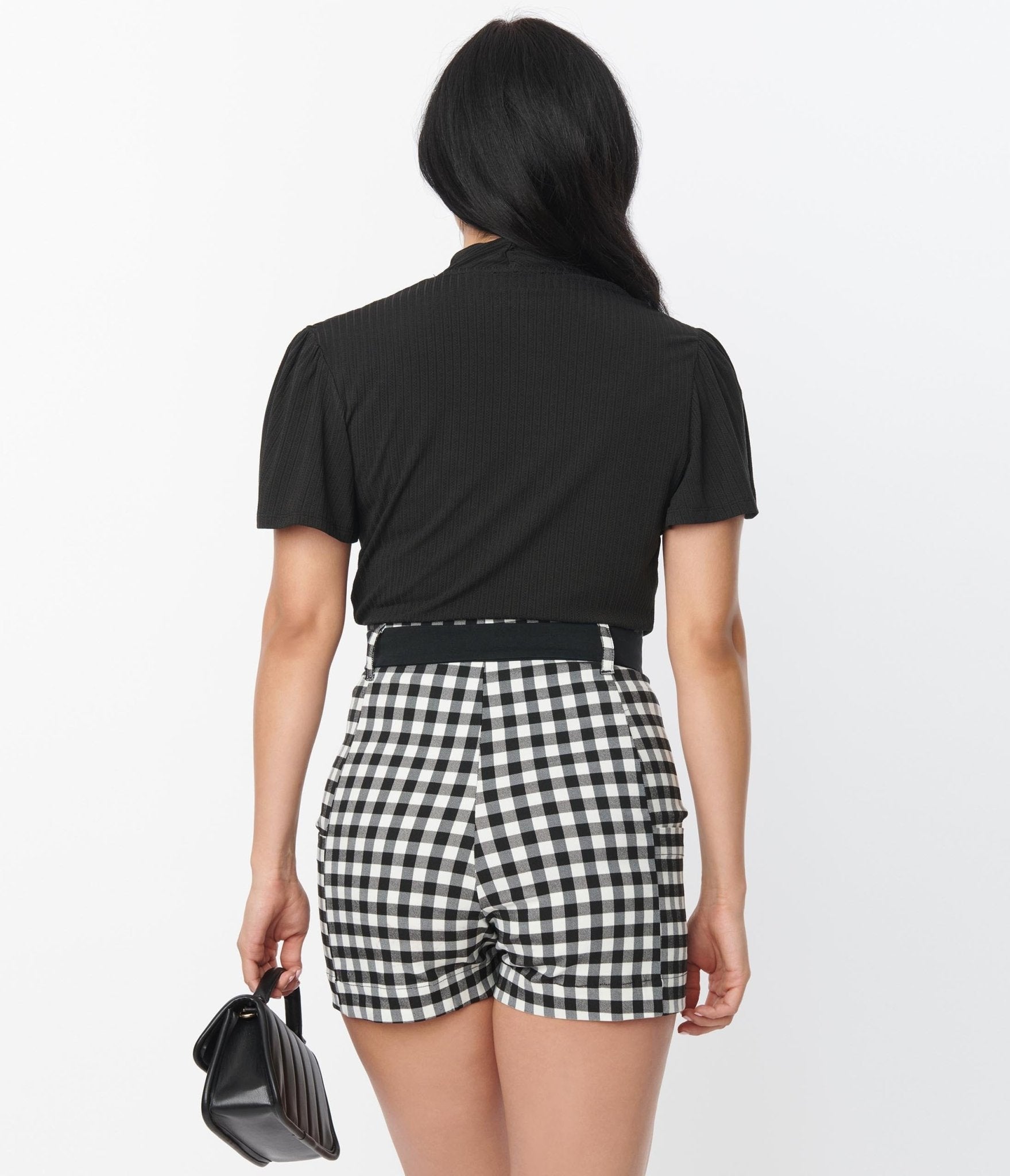 Womens black and shop white checkered shorts