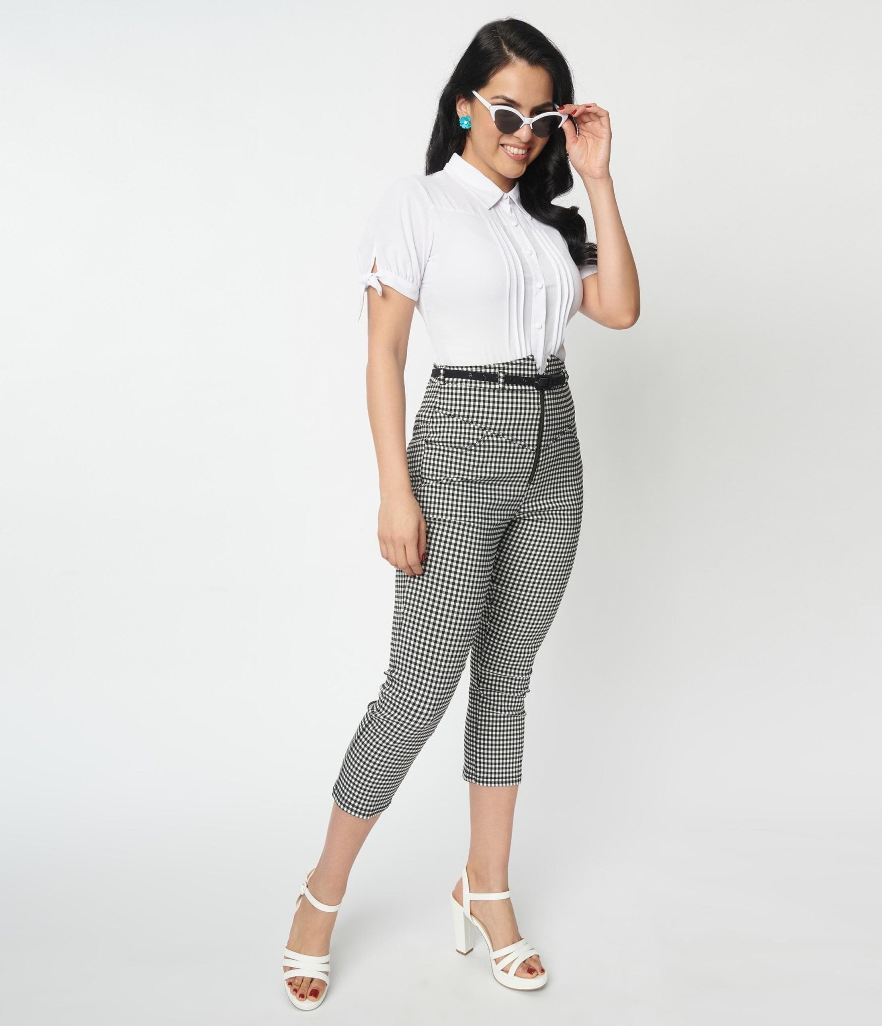 Oasis Gingham Capri Pants Check Casual High W Middleton Classic Crop  Trousers