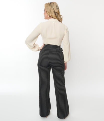 Unique Vintage Black & White Pinstripe Sailor Pants - Unique Vintage - Womens, BOTTOMS, PANTS