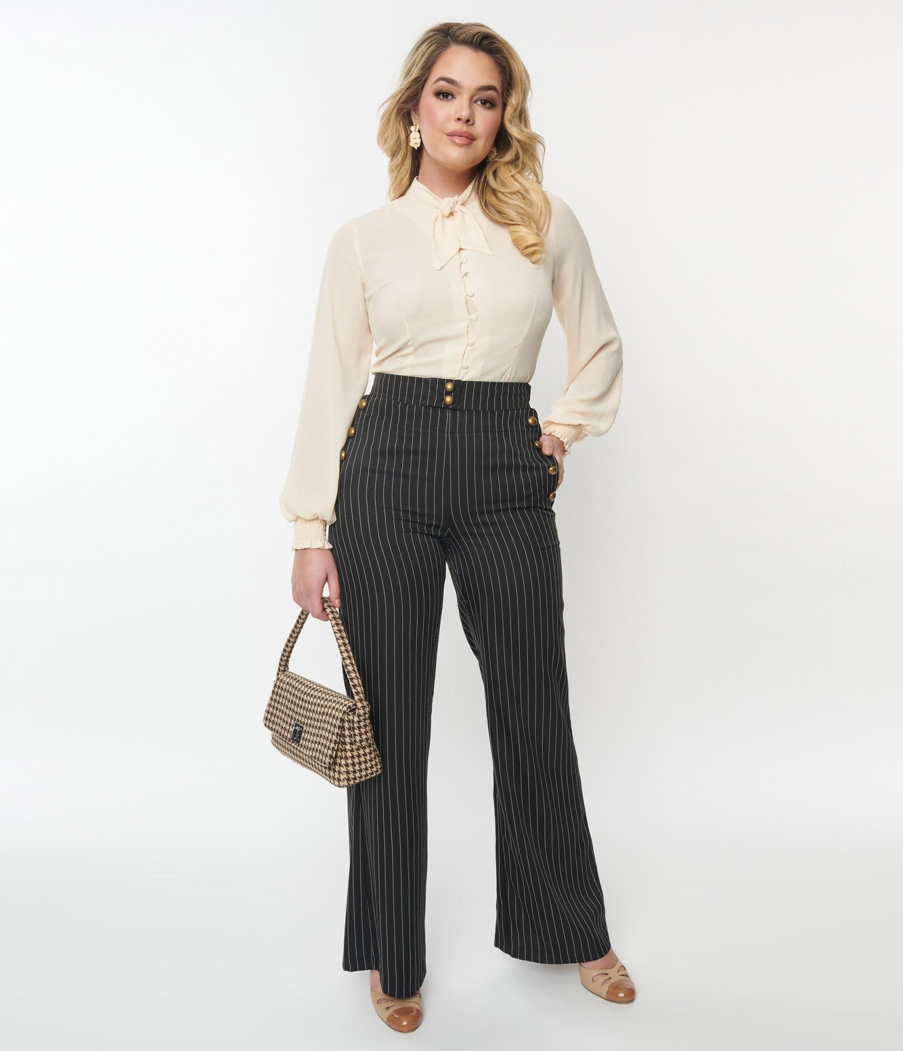 Unique Vintage 1940S Black White Pinstripe Sailor Pants Size Xsmall 2 Polyester