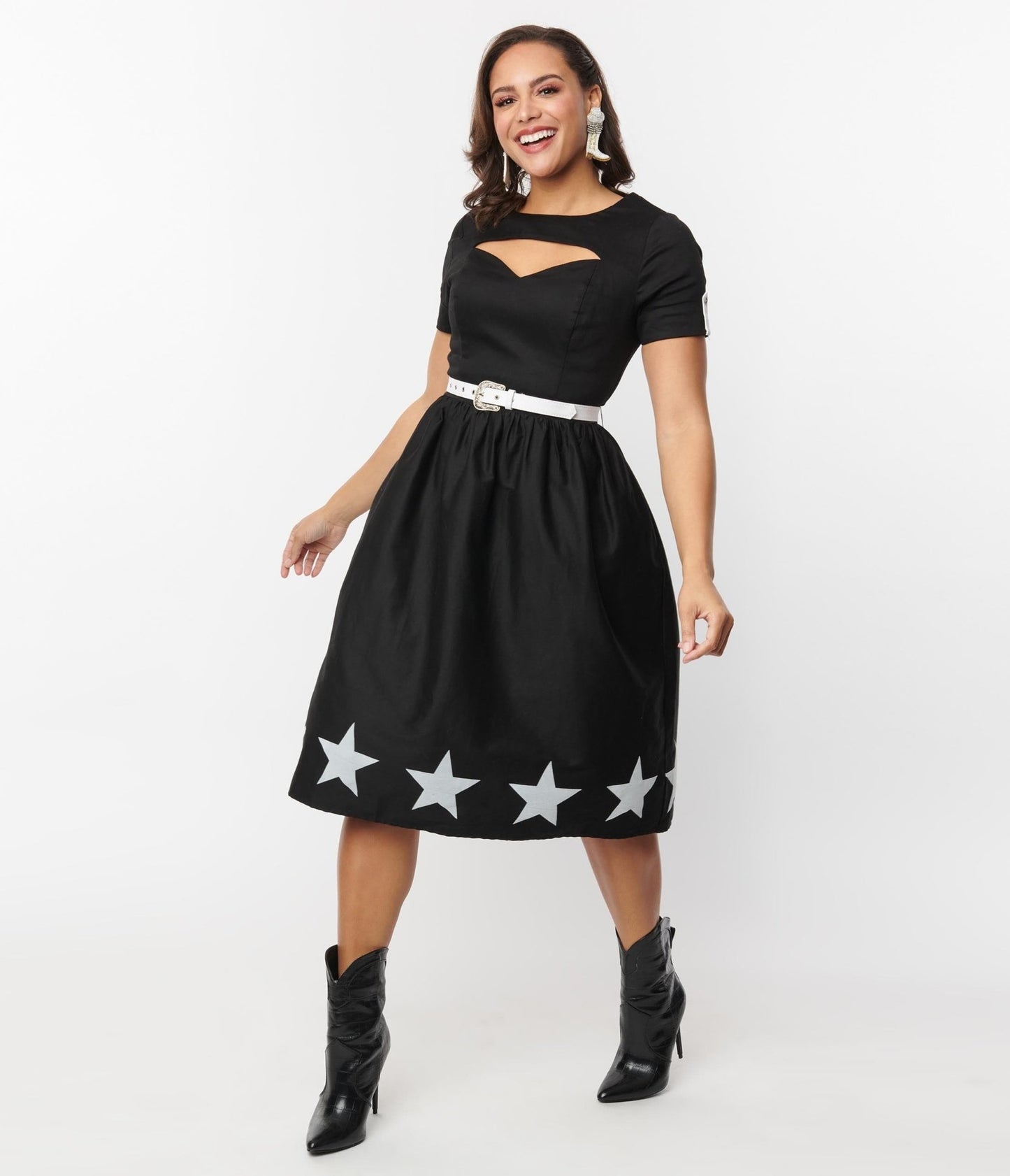 Unique Vintage Black & White Star Cut Out Dress - Unique Vintage - Womens, DRESSES, SWING