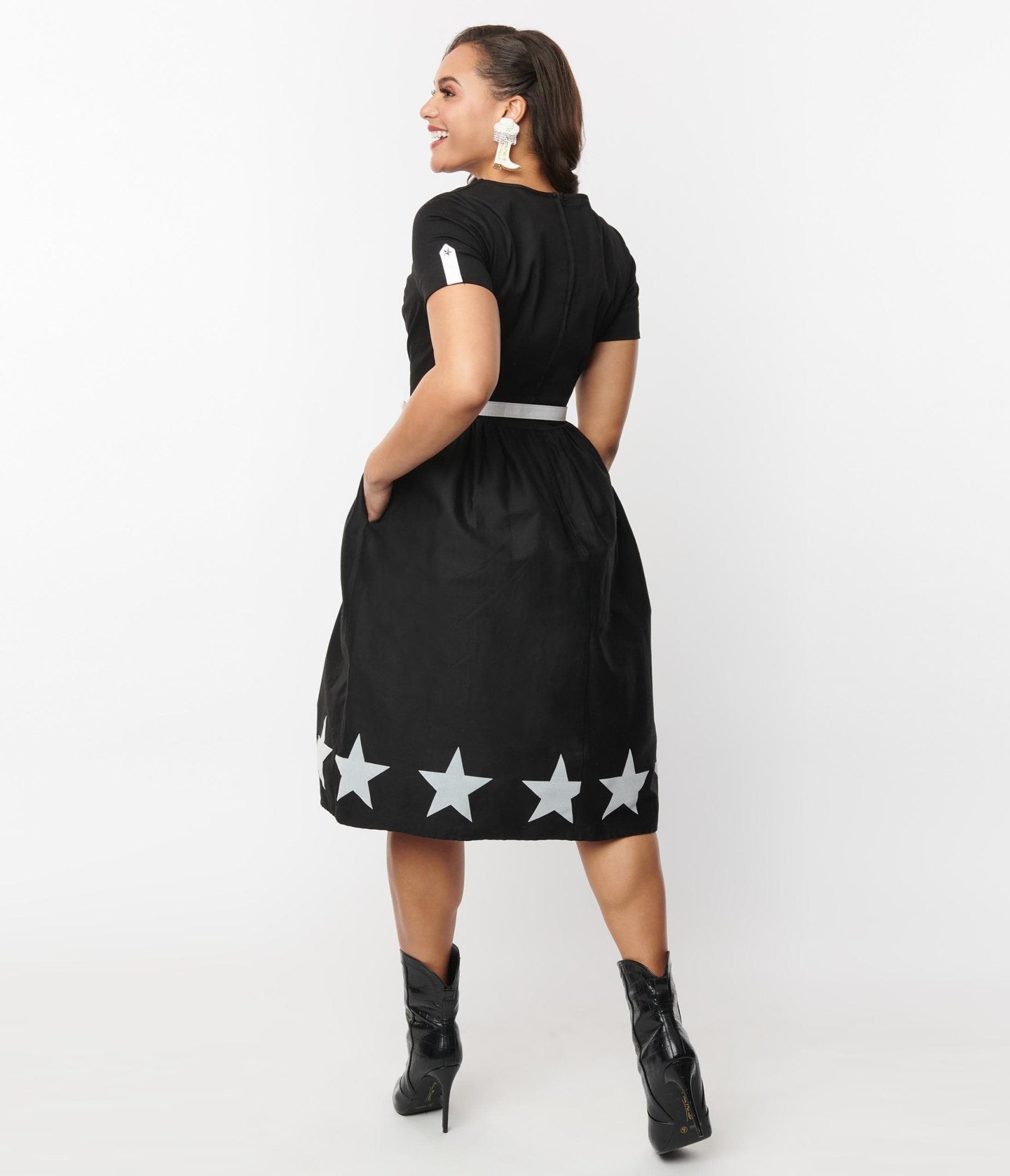 Unique Vintage Black & White Star Cut Out Dress - Unique Vintage - Womens, DRESSES, SWING