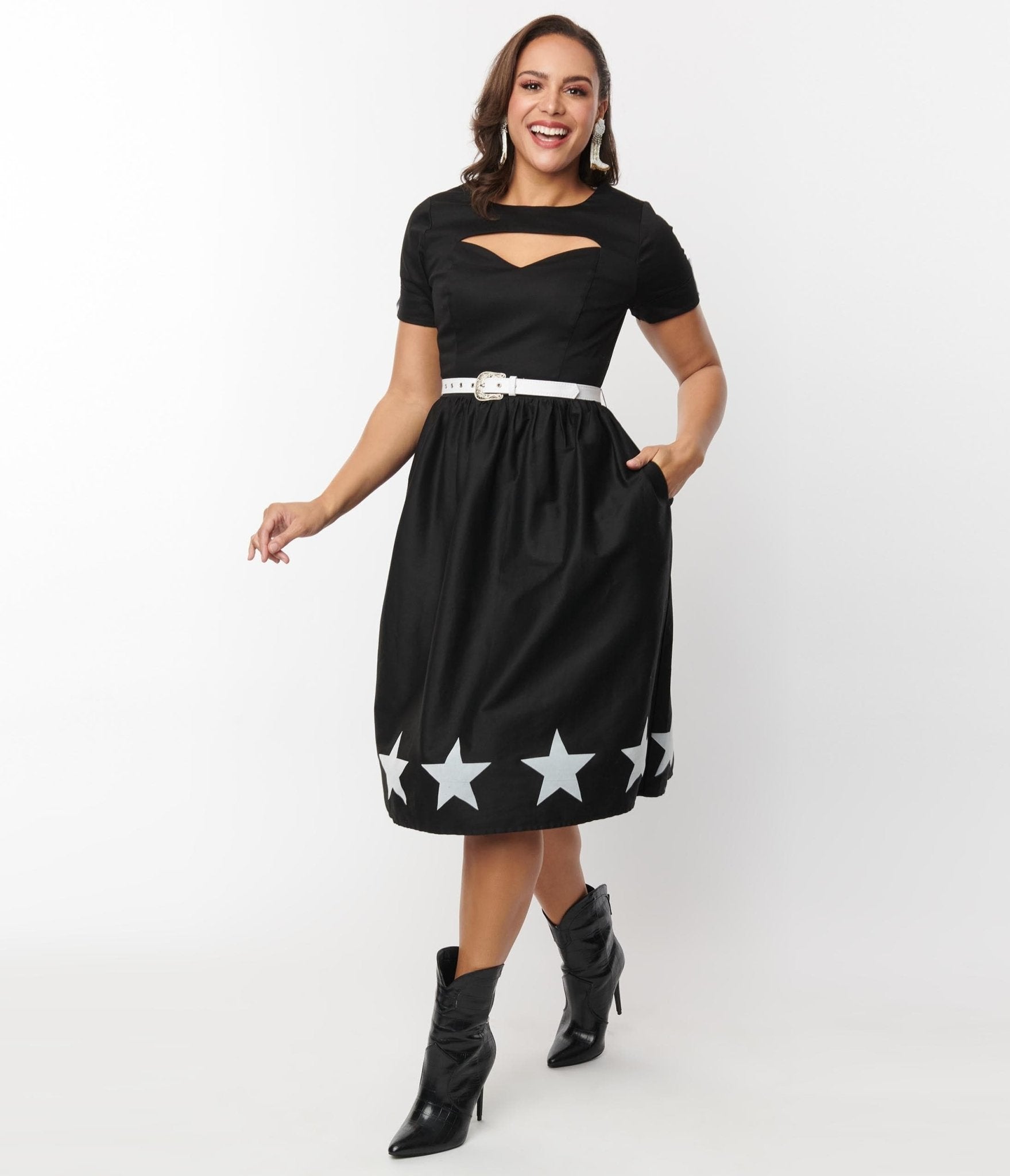 Unique Vintage Black & White Star Cut Out Dress - Unique Vintage - Womens, DRESSES, SWING