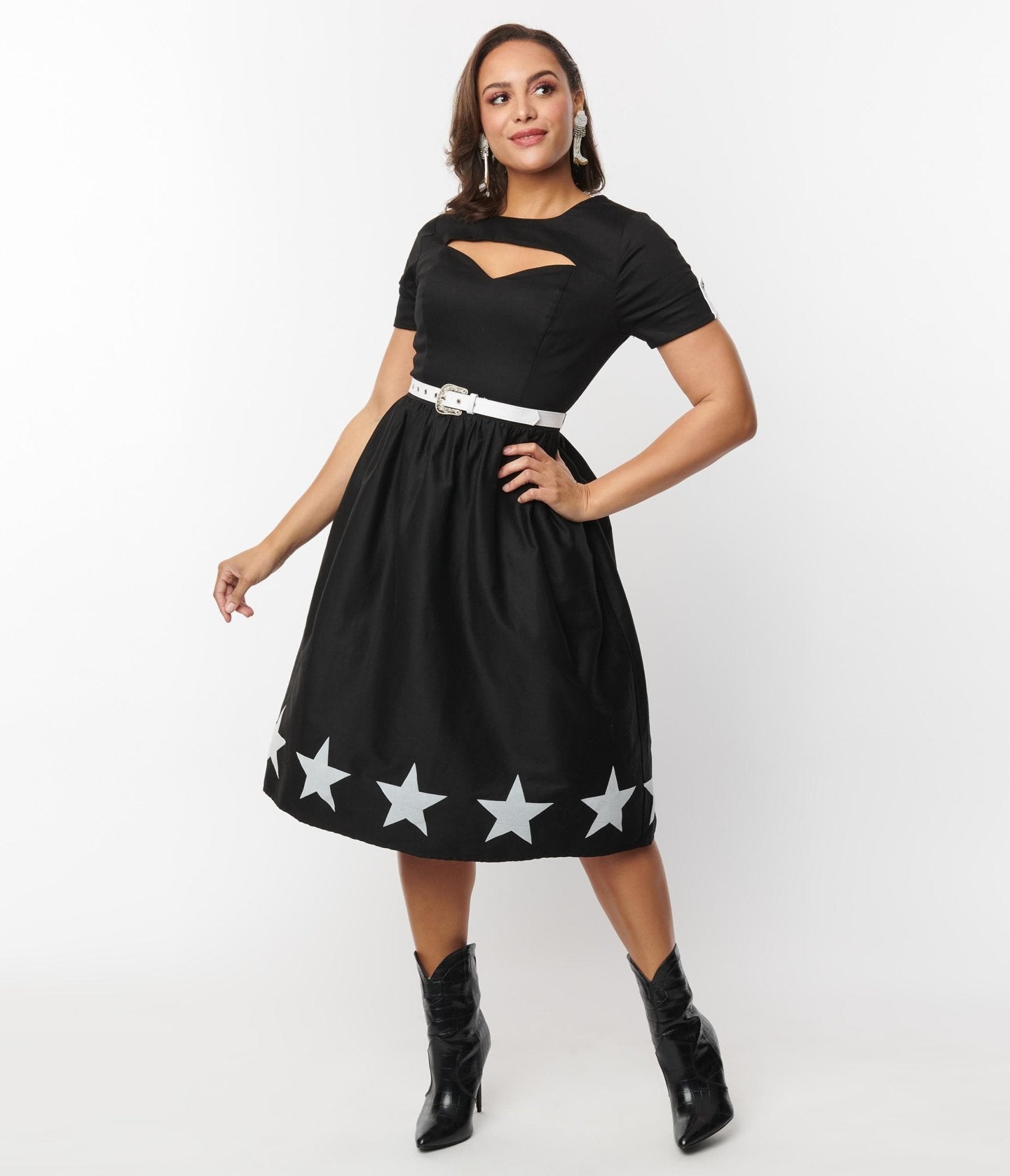 Unique Vintage Black & White Star Cut Out Dress - Unique Vintage - Womens, DRESSES, SWING