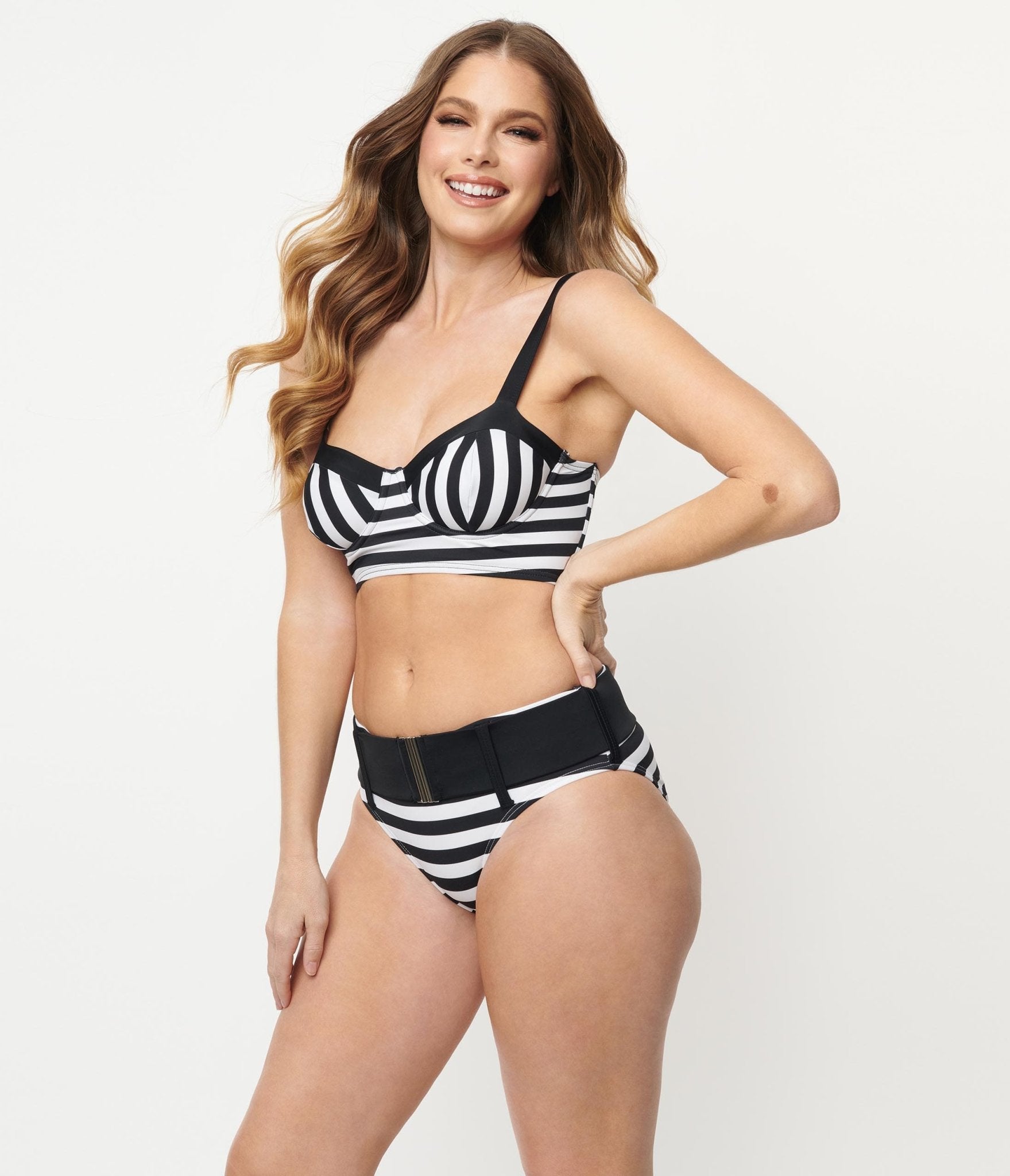 Unique Vintage Black & White Stripe Marlene Crop Swim Top - Unique Vintage - Womens, SWIM, TOP