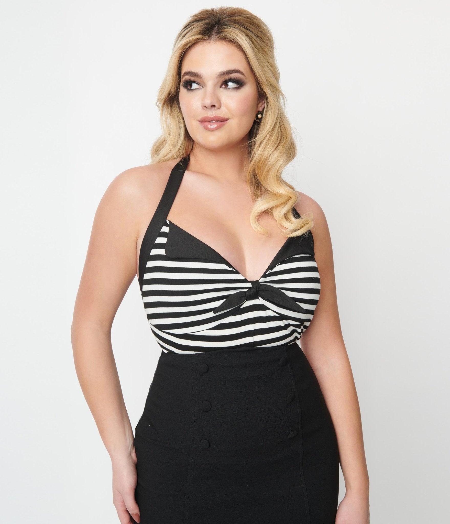 Black and white halter shop top