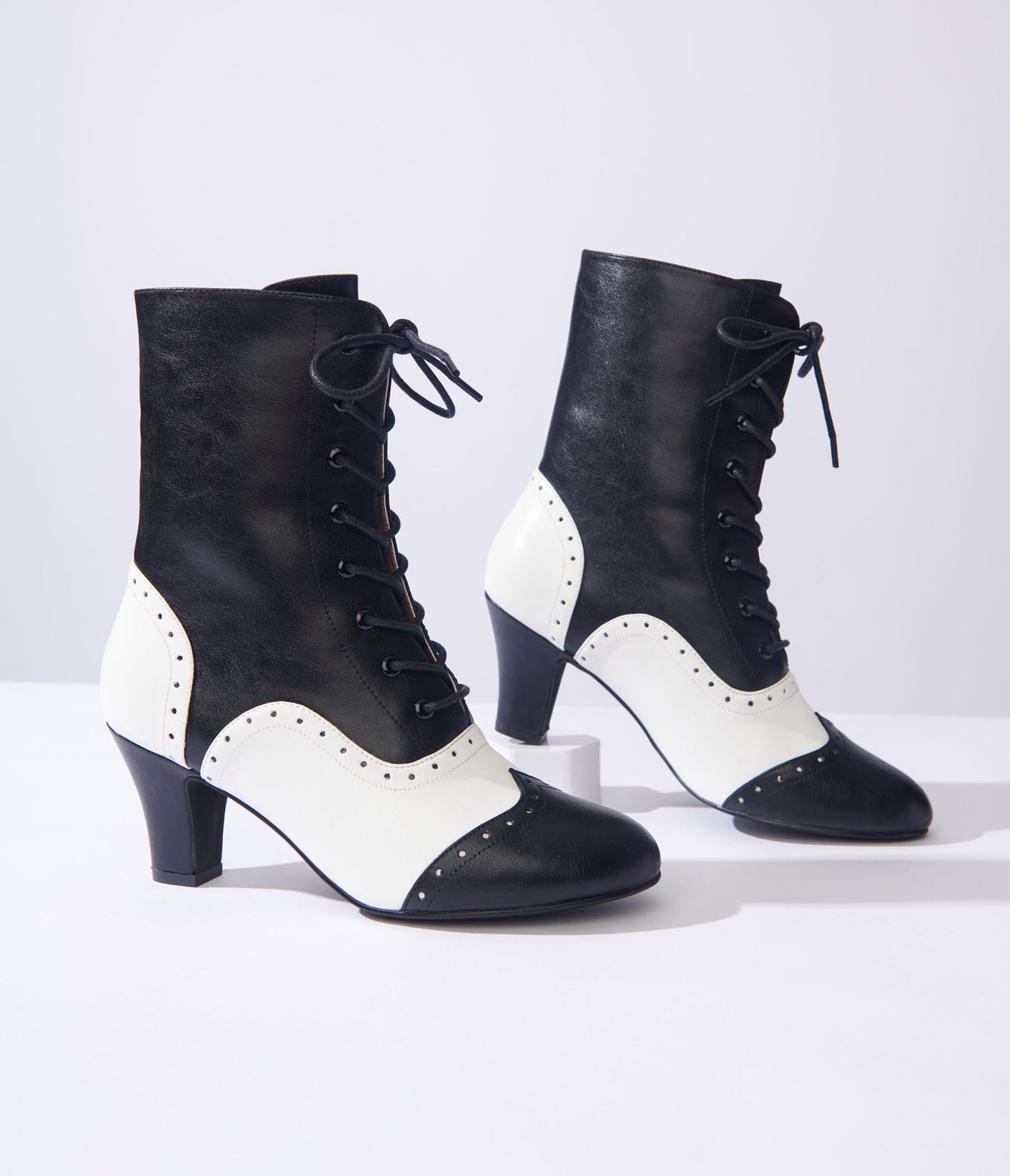 Unique Vintage Black & White Victorian Boots - Unique Vintage - Womens, SHOES, BOOTS