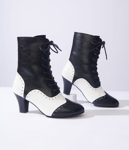 Unique Vintage Black & White Victorian Boots - Unique Vintage - Womens, SHOES, BOOTS