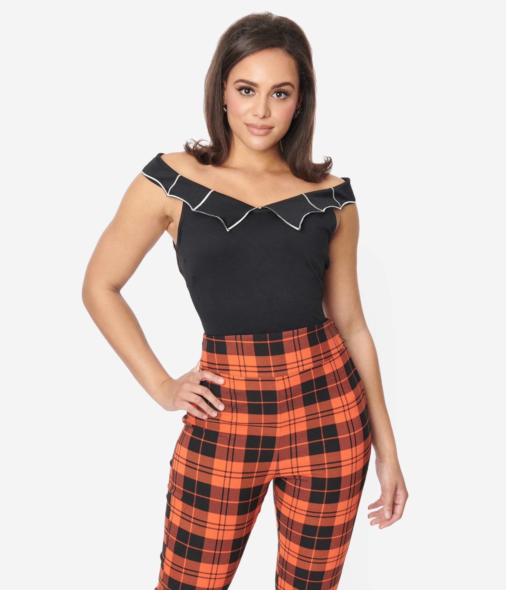 Retro Vintage Unique Vintage Black White Web Off the Shoulder Top Unique Vintage Halloween
