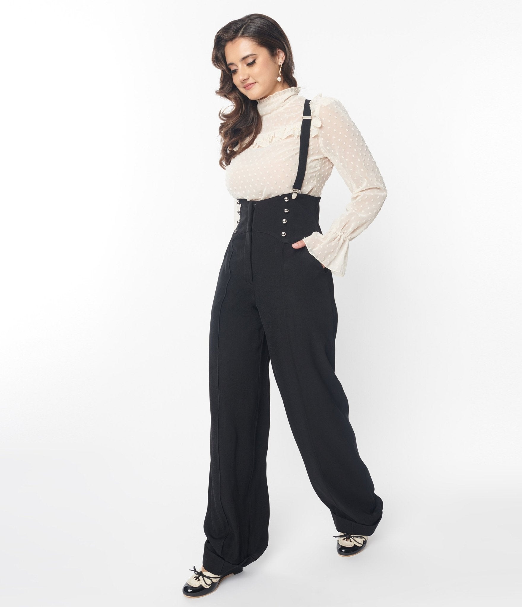 Wide leg trousers sales with suspenders