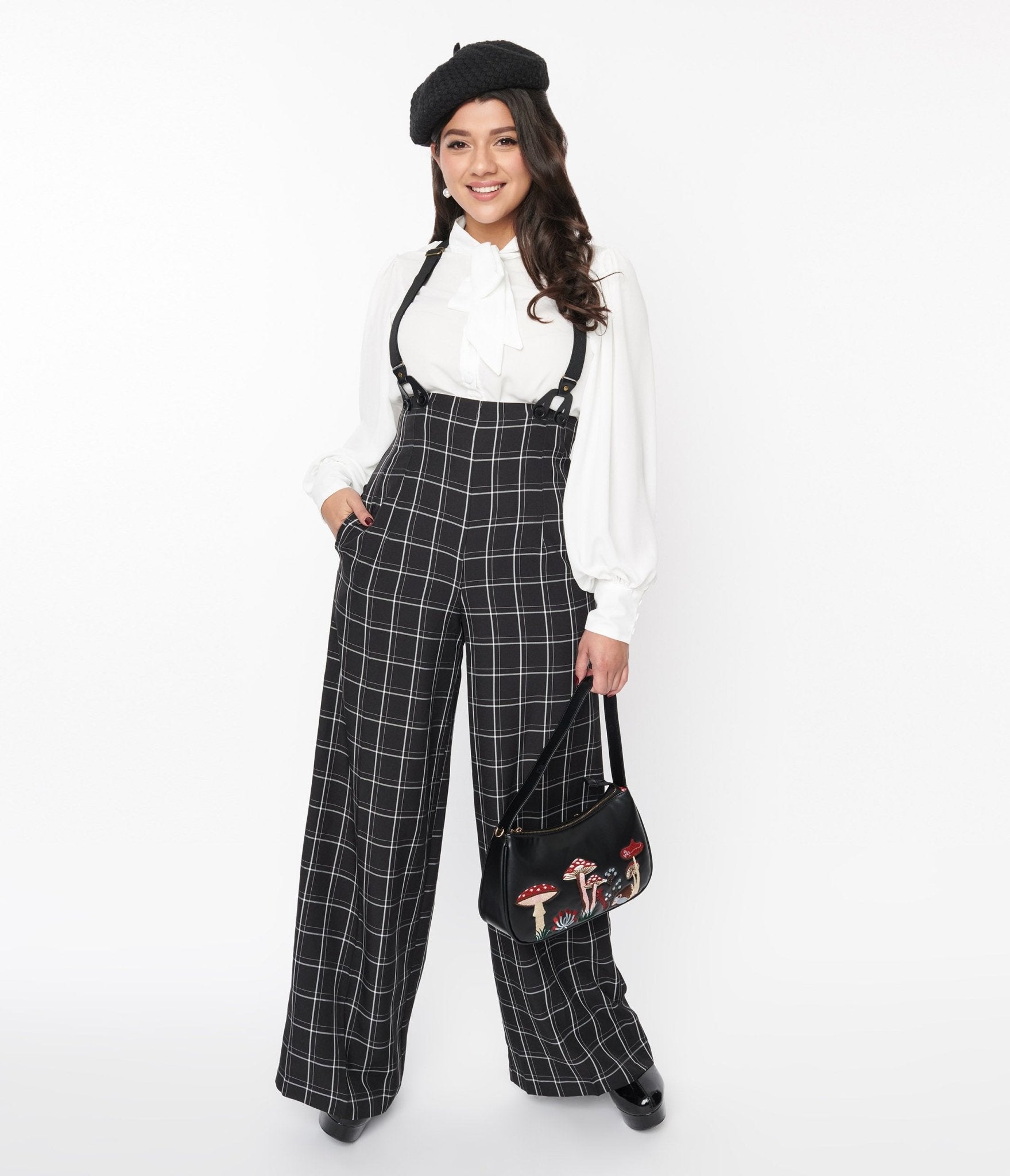 Black high waisted pants with suspenders discount