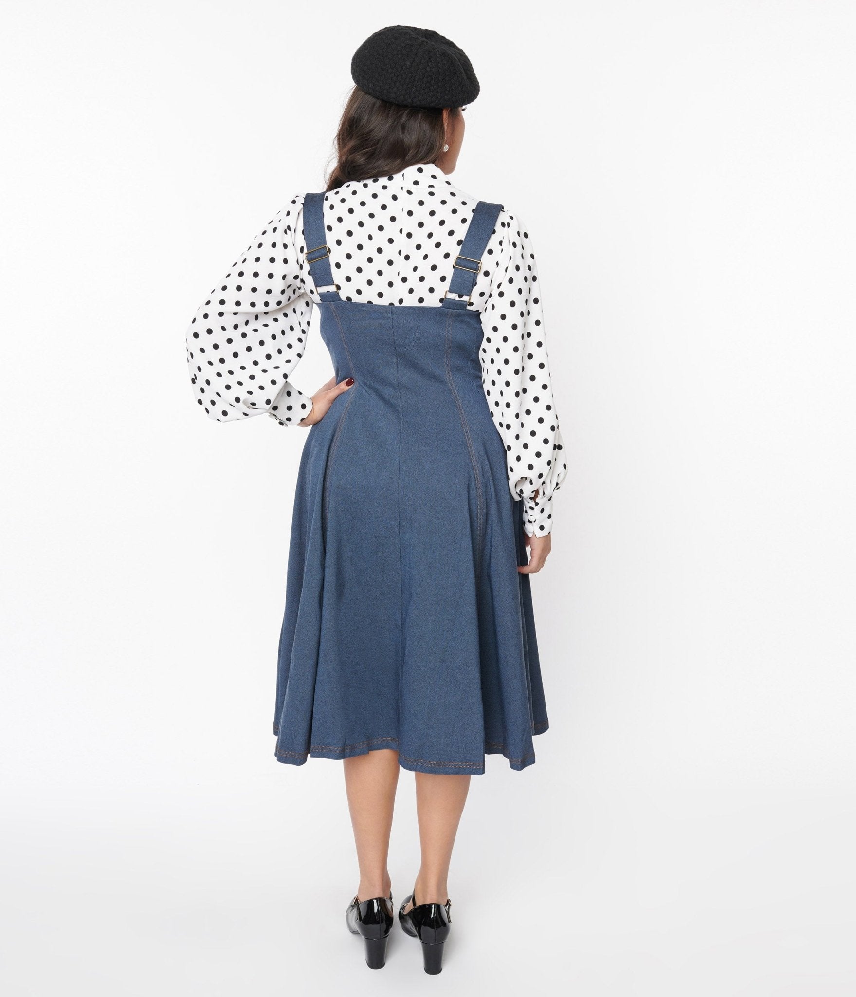 Retro Vintage Unique Vintage Blue Denim Button Suspender Swing