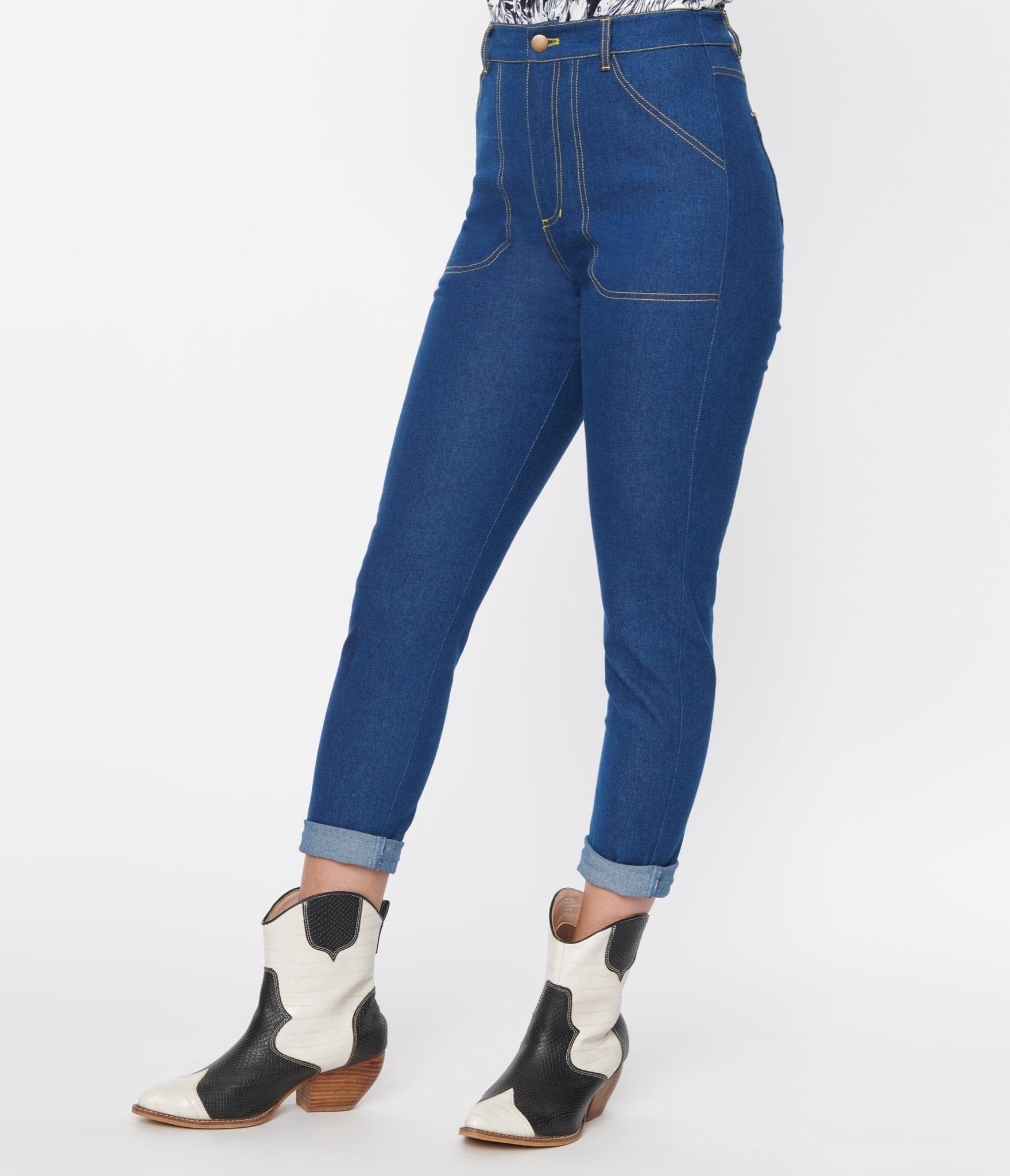 Unique Vintage Blue Denim Cuffed Jeans - Unique Vintage - Womens, BOTTOMS, CAPRI