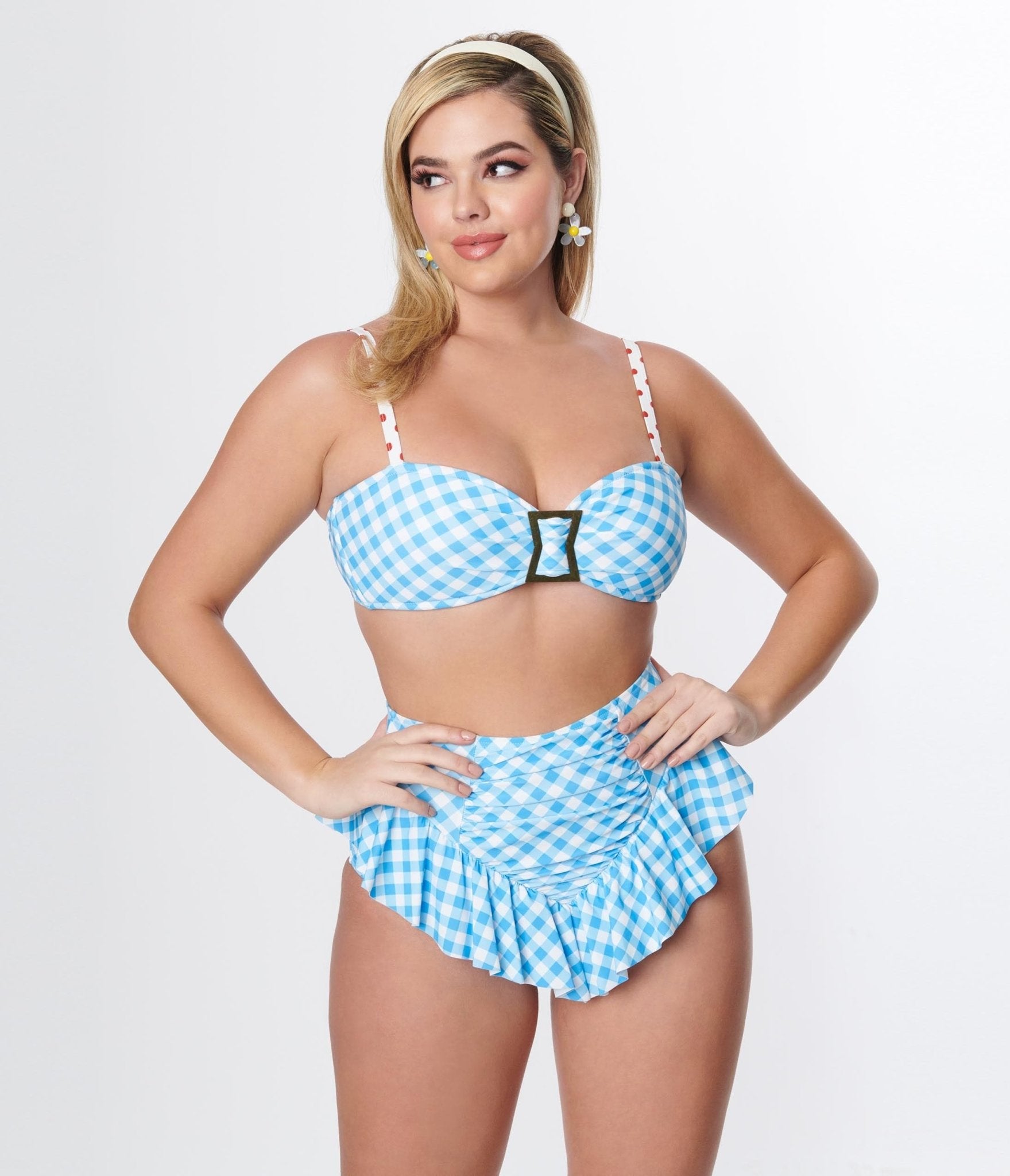 Unique Vintage Blue Gingham Buckle Swim Top - Unique Vintage - Womens, SWIM, TOP