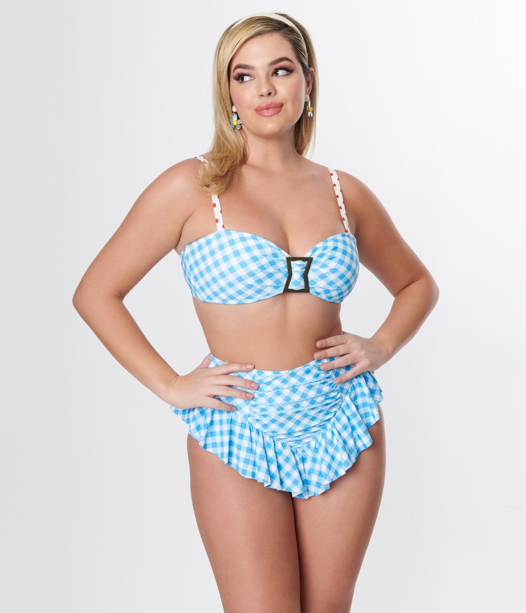 Unique Vintage Blue Gingham Buckle Swim Top - Unique Vintage - Womens, SWIM, TOP