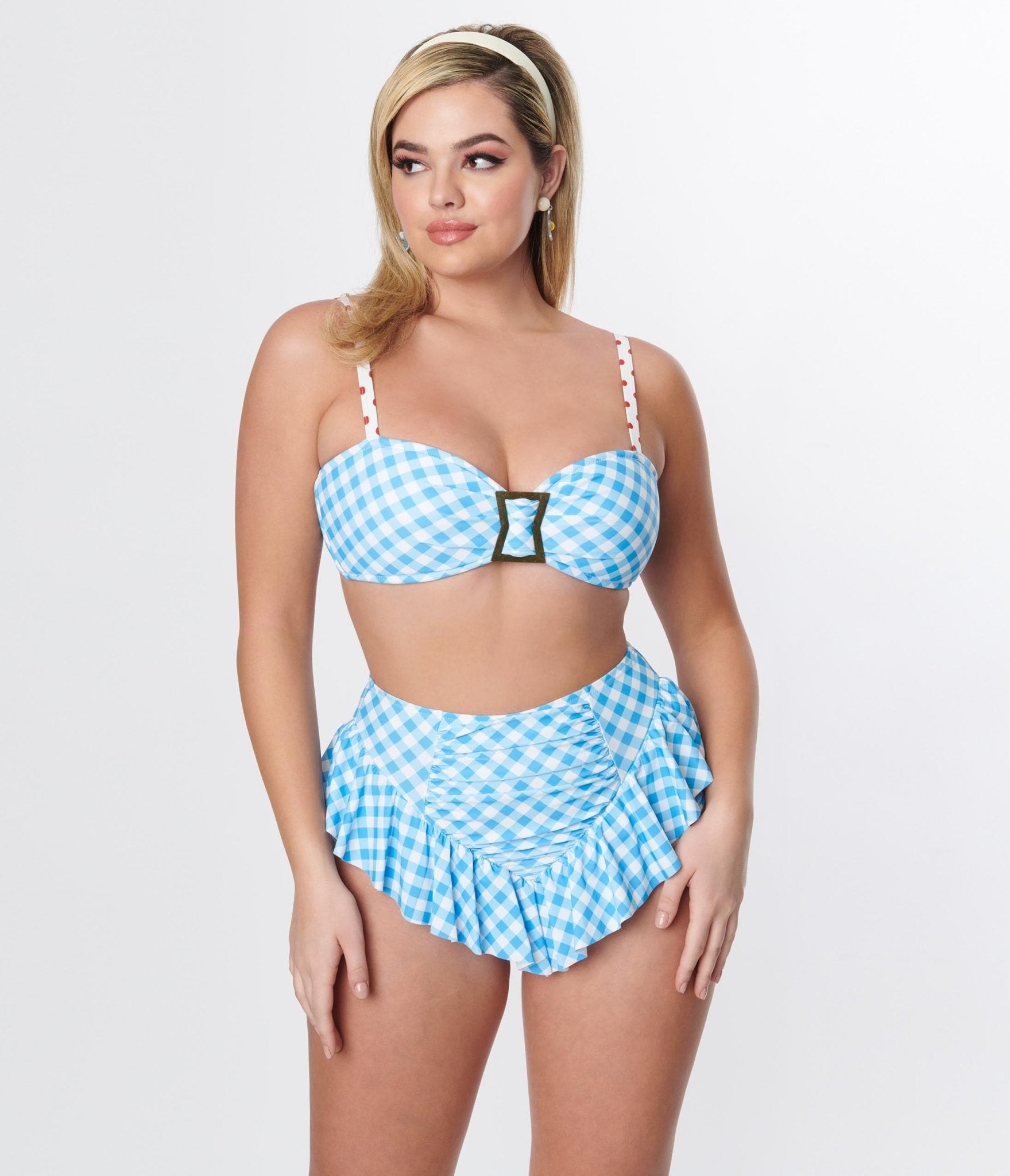 Unique Vintage Blue Gingham Buckle Swim Top - Unique Vintage - Womens, SWIM, TOP
