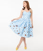 Unique Vintage Blue Gingham & Butterfly Darcy Swing Dress