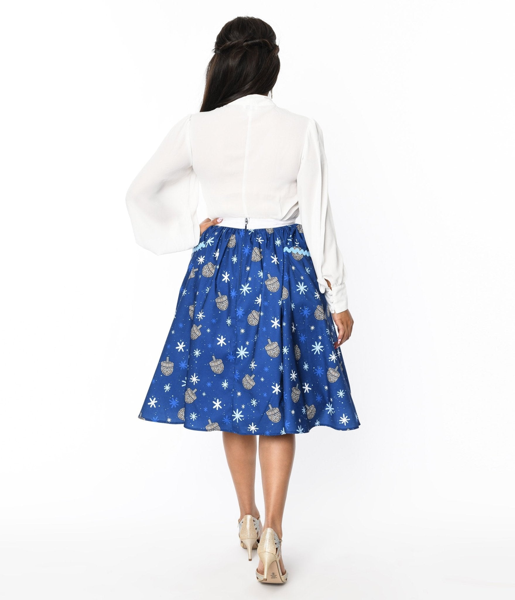 Unique Vintage Blue Hanukkah Print Susannah Swing Skirt - Unique Vintage - Womens, BOTTOMS, SKIRTS