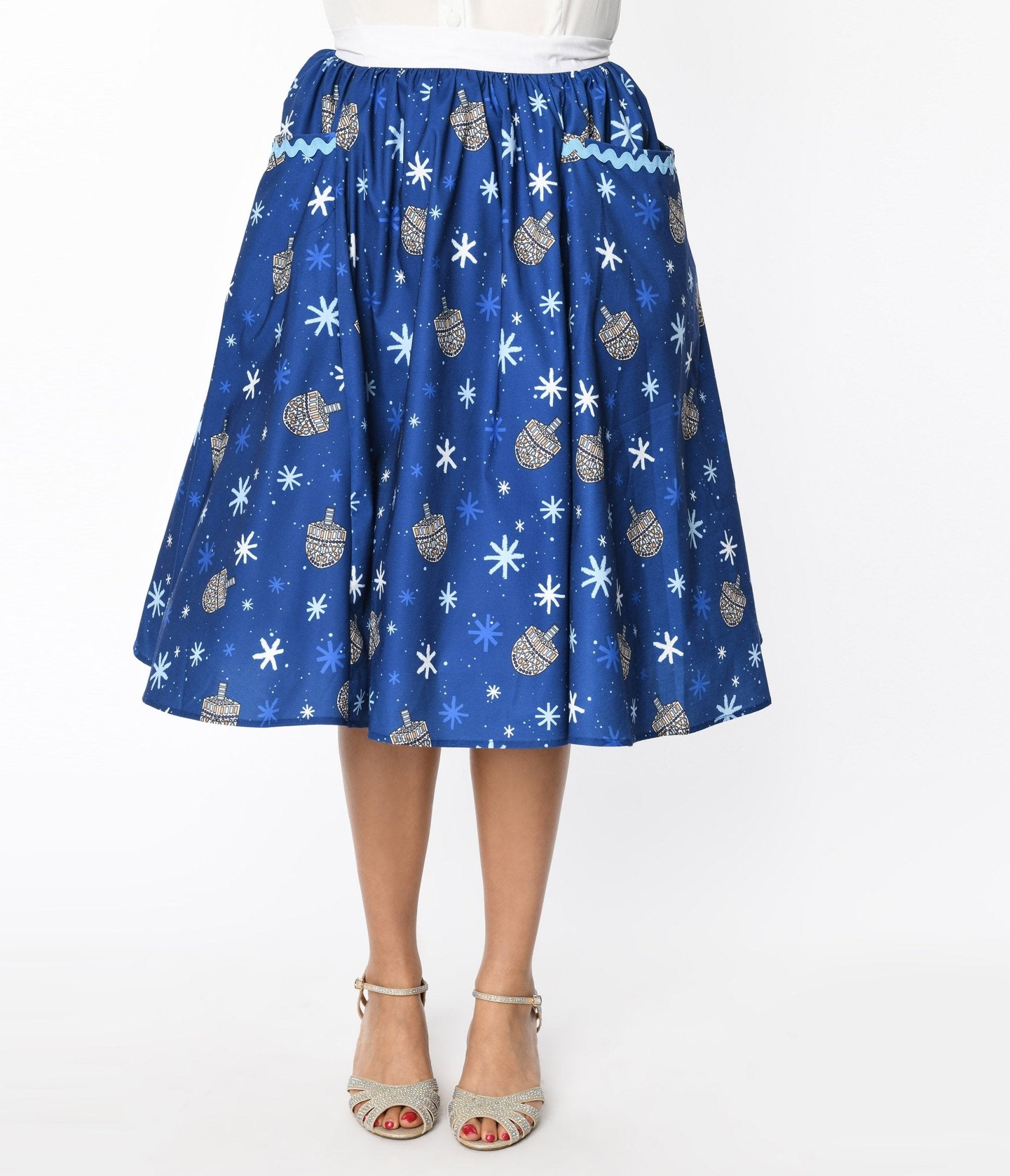 Unique Vintage Blue Hanukkah Print Susannah Swing Skirt - Unique Vintage - Womens, BOTTOMS, SKIRTS