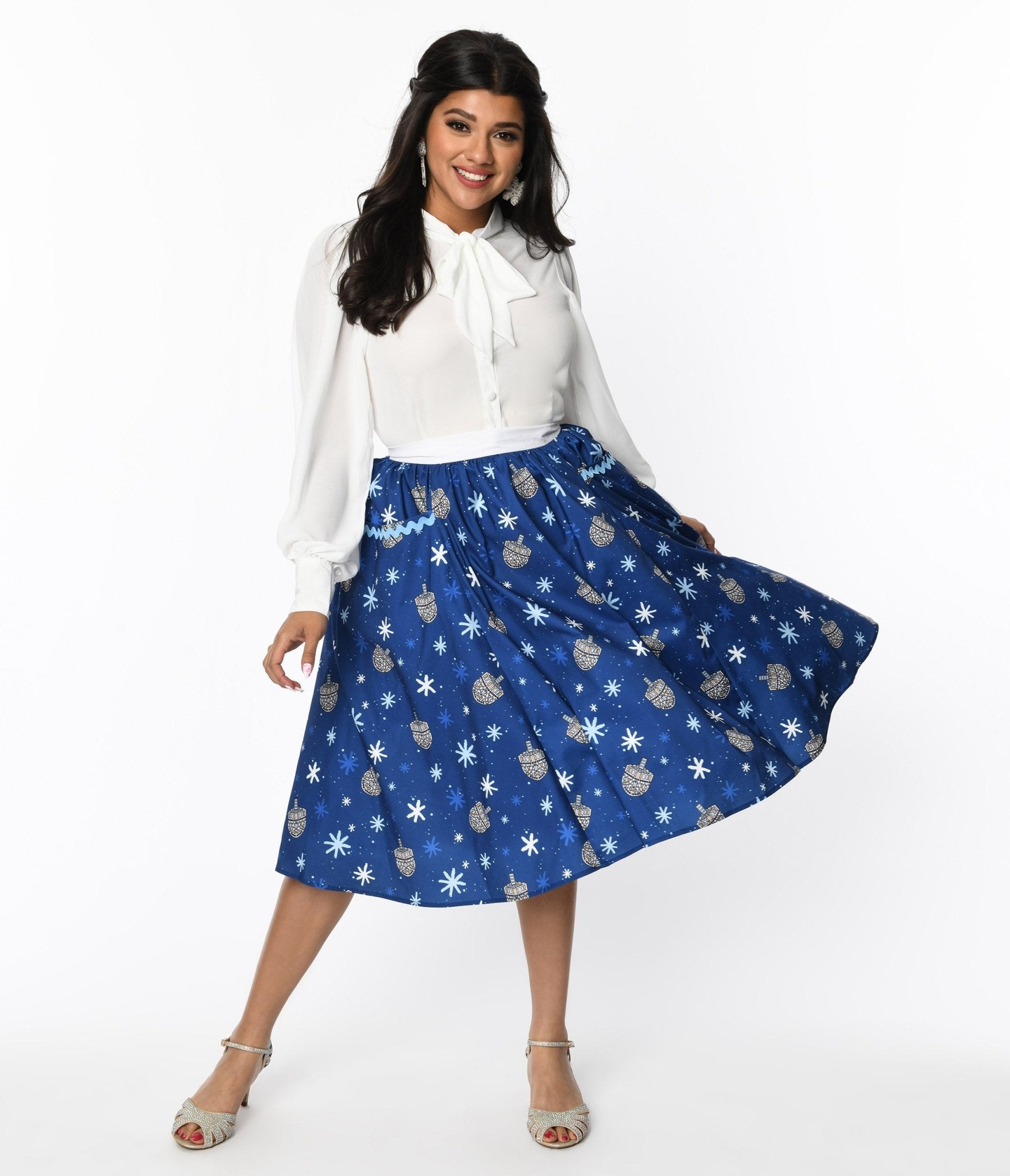 Unique Vintage Blue Hanukkah Print Susannah Swing Skirt - Unique Vintage - Womens, BOTTOMS, SKIRTS