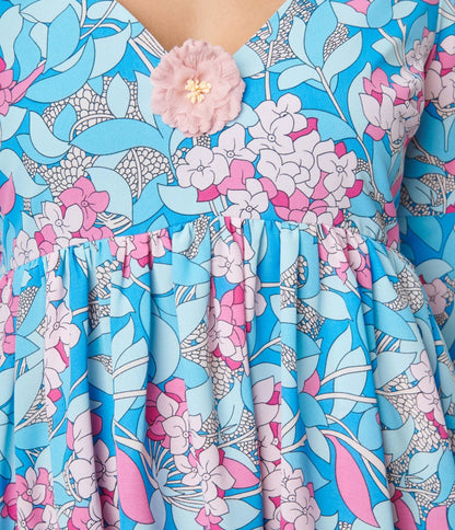 Unique Vintage Blue & Pink Flower Wower Babydoll Dress - Unique Vintage - Womens, DRESSES, BABYDOLL