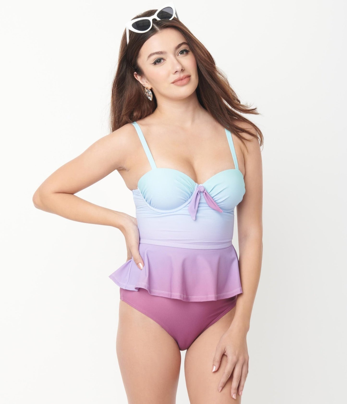 Unique Vintage Blue & Purple Ombre Peplum Solana Tankini Swim Top - Unique Vintage - Womens, SWIM, TOP