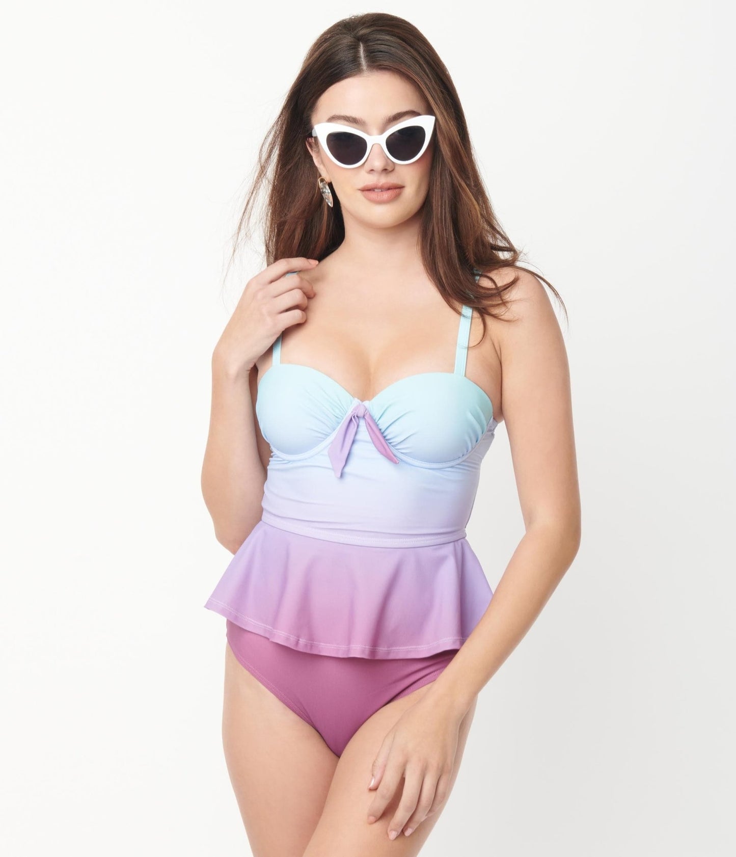 Unique Vintage Blue & Purple Ombre Peplum Solana Tankini Swim Top - Unique Vintage - Womens, SWIM, TOP