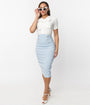 Unique Vintage Blue & White Gingham Sailor Sierra Pencil Skirt