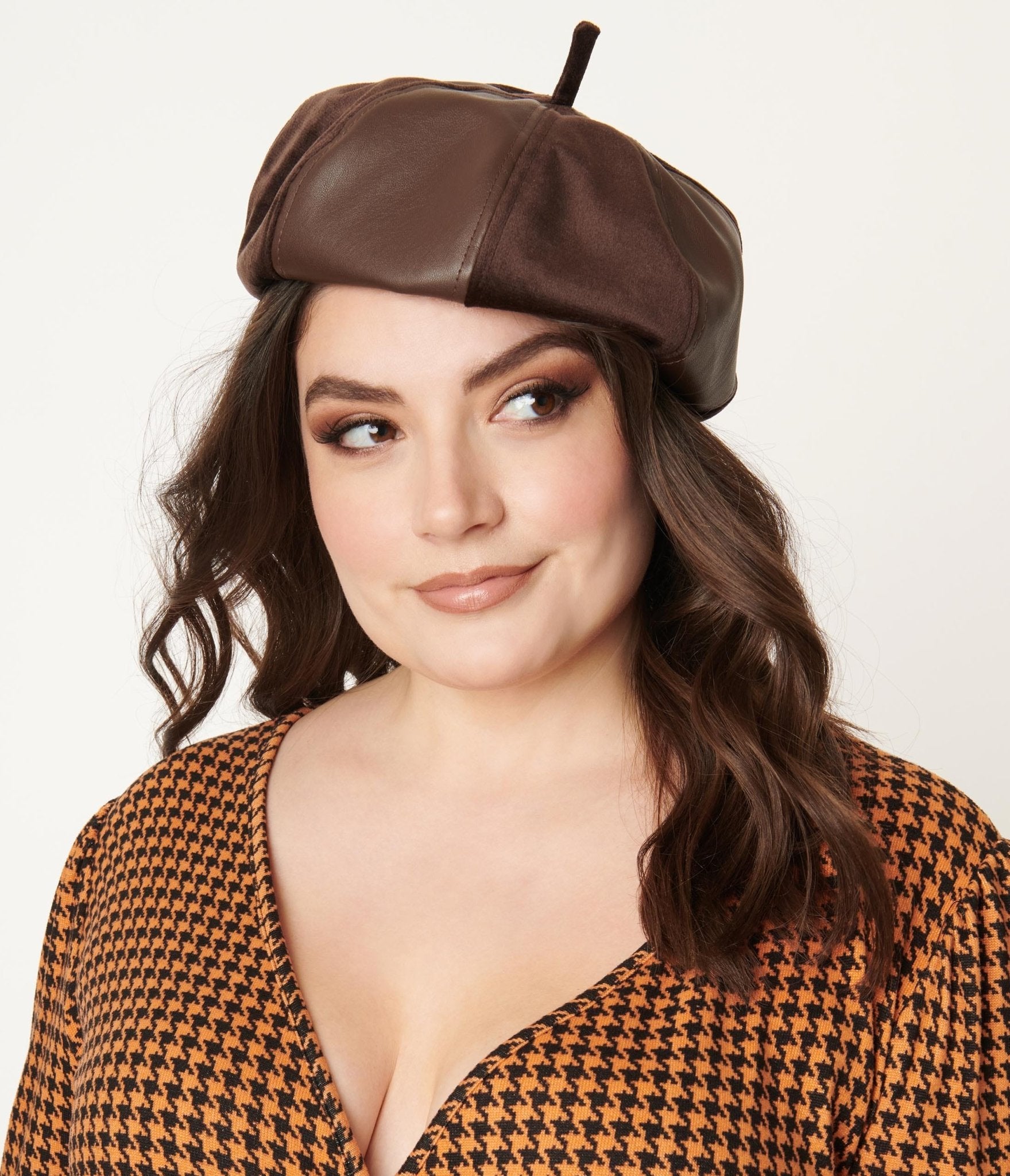 Unique Vintage Brown Leather & Suede Beret - Unique Vintage - Womens, ACCESSORIES, HATS
