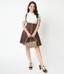 Unique Vintage Brown Plaid Suspender Flare Skirt