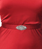 Unique Vintage Burgundy Belted Satin Gown - Unique Vintage - Womens, DRESSES, MAXI
