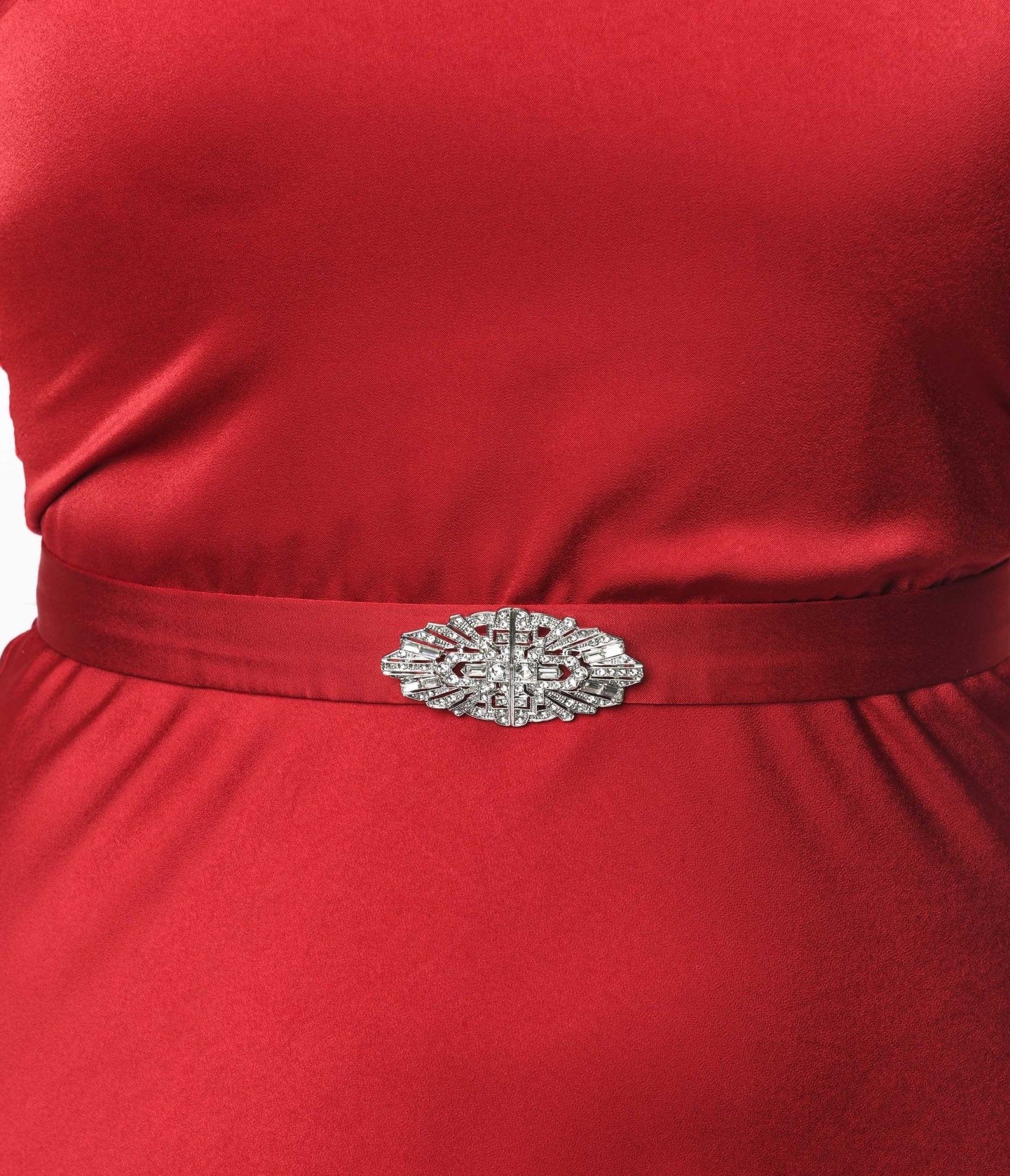 Unique Vintage Burgundy Belted Satin Gown - Unique Vintage - Womens, DRESSES, MAXI