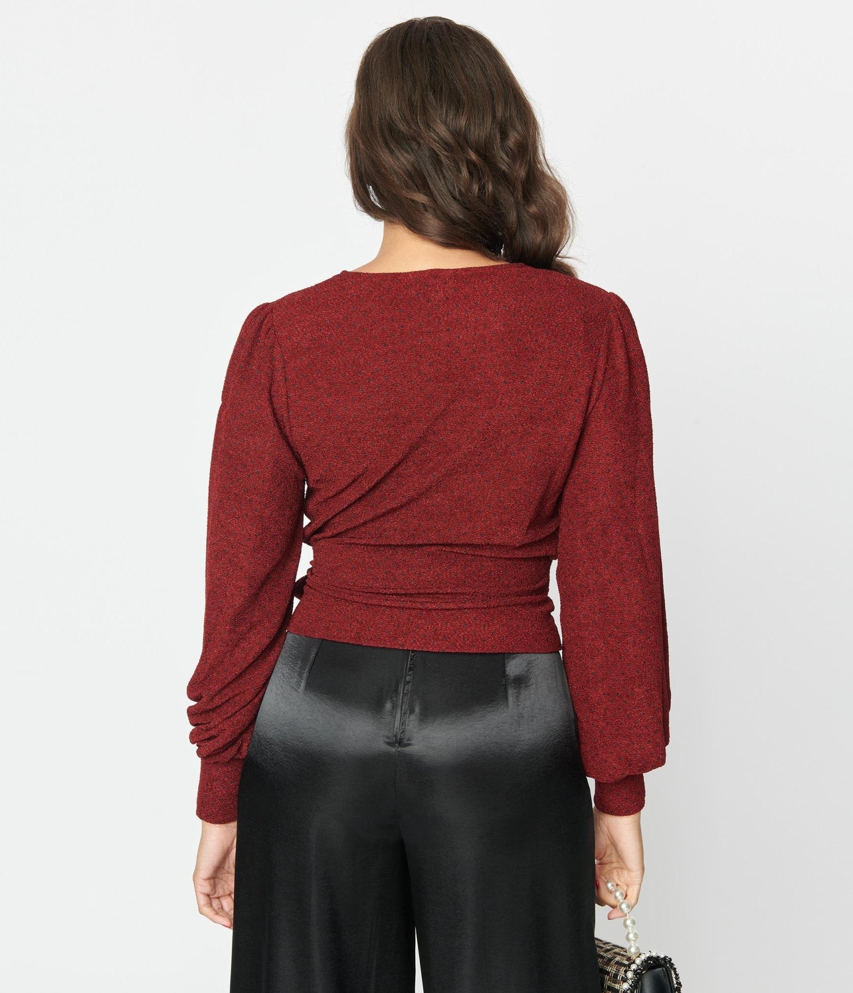 Burgundy wrap sweater sales