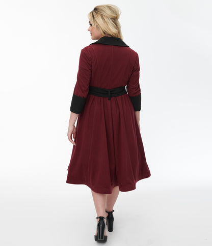 Unique Vintage Burgundy & Black Swing Coat - Unique Vintage - Womens, TOPS, OUTERWEAR