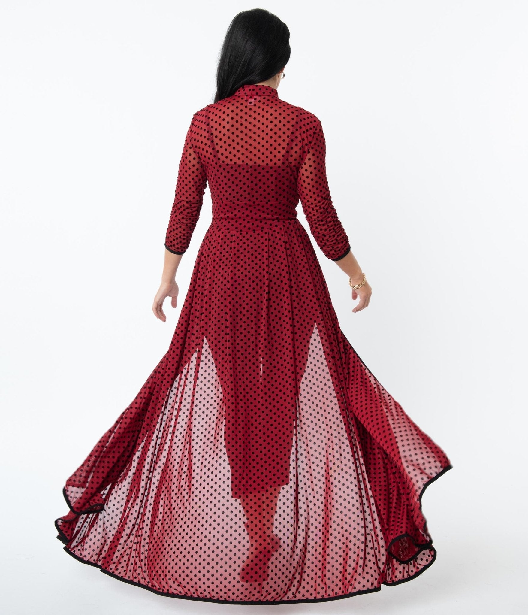 Unique Vintage Burgundy & Black Swiss Dots Tallullah Duster